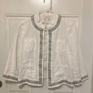 Chico's raw hem beaded linen shirt jacket